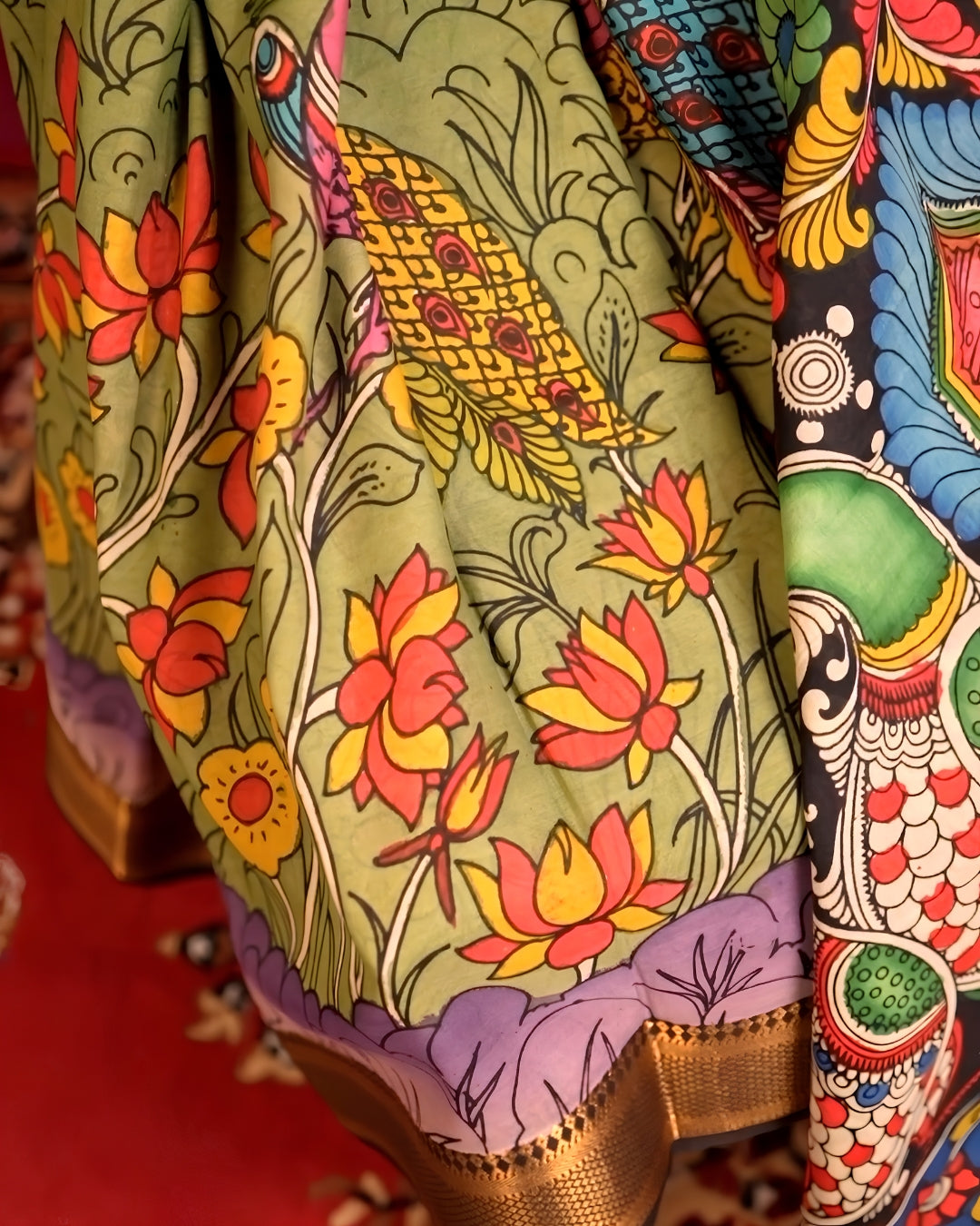 Pen Kalamkari Bangalore Silk – Olive