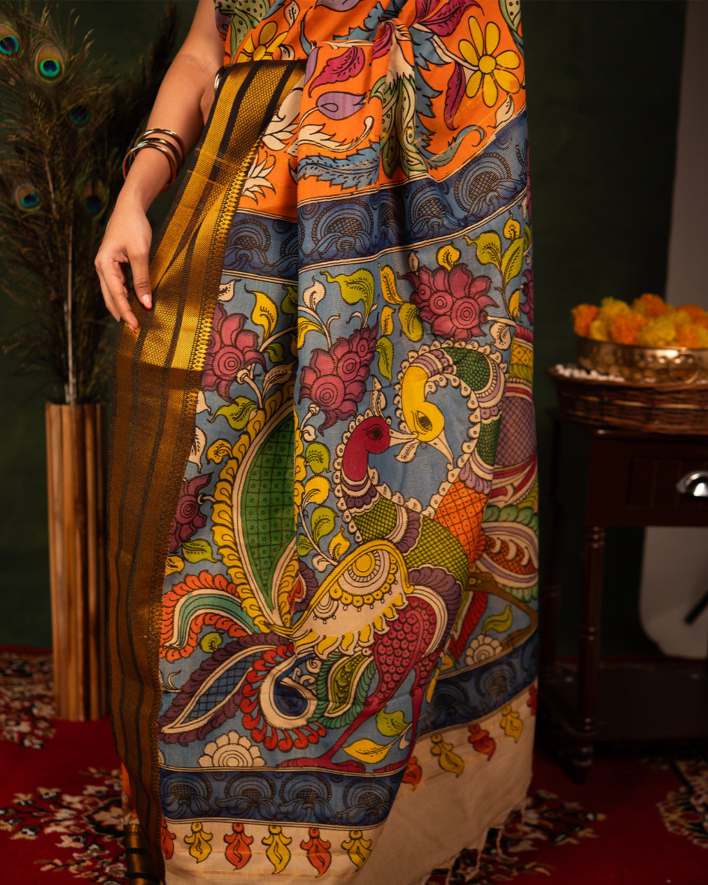 Pen Kalamkari Bangalore Silk – Orange