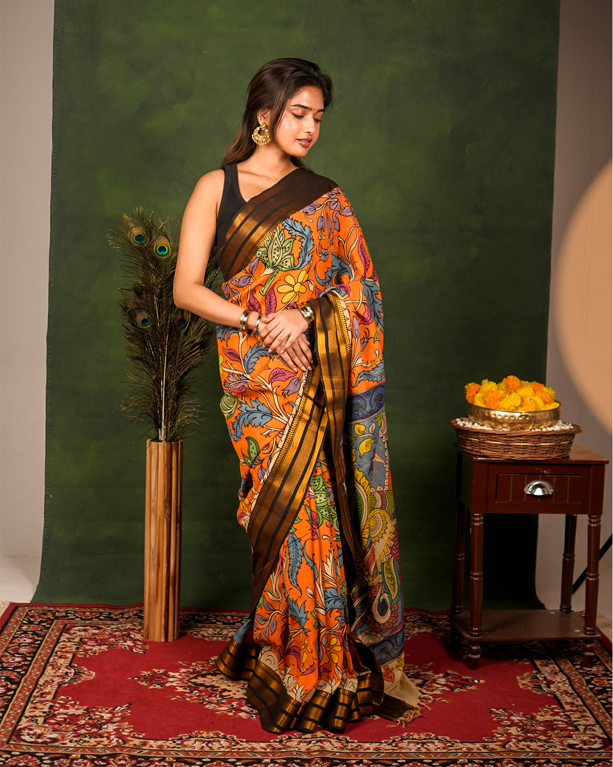 Pen Kalamkari Bangalore Silk – Orange