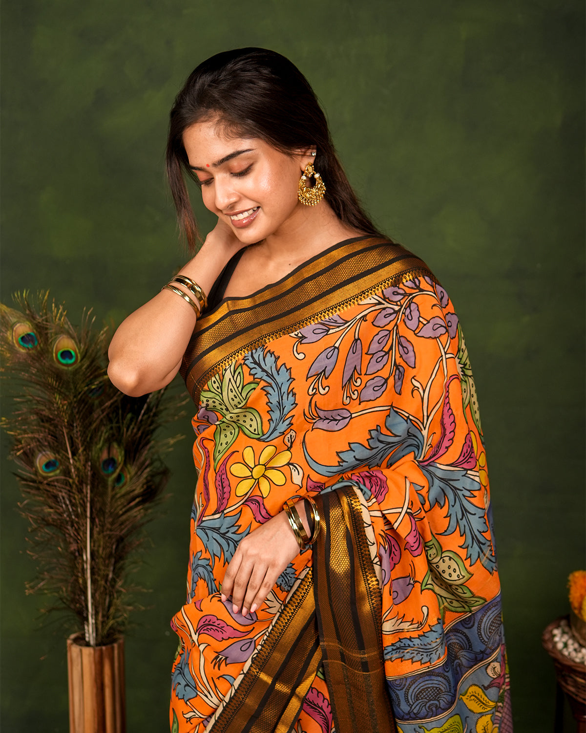 Pen Kalamkari Bangalore Silk – Orange