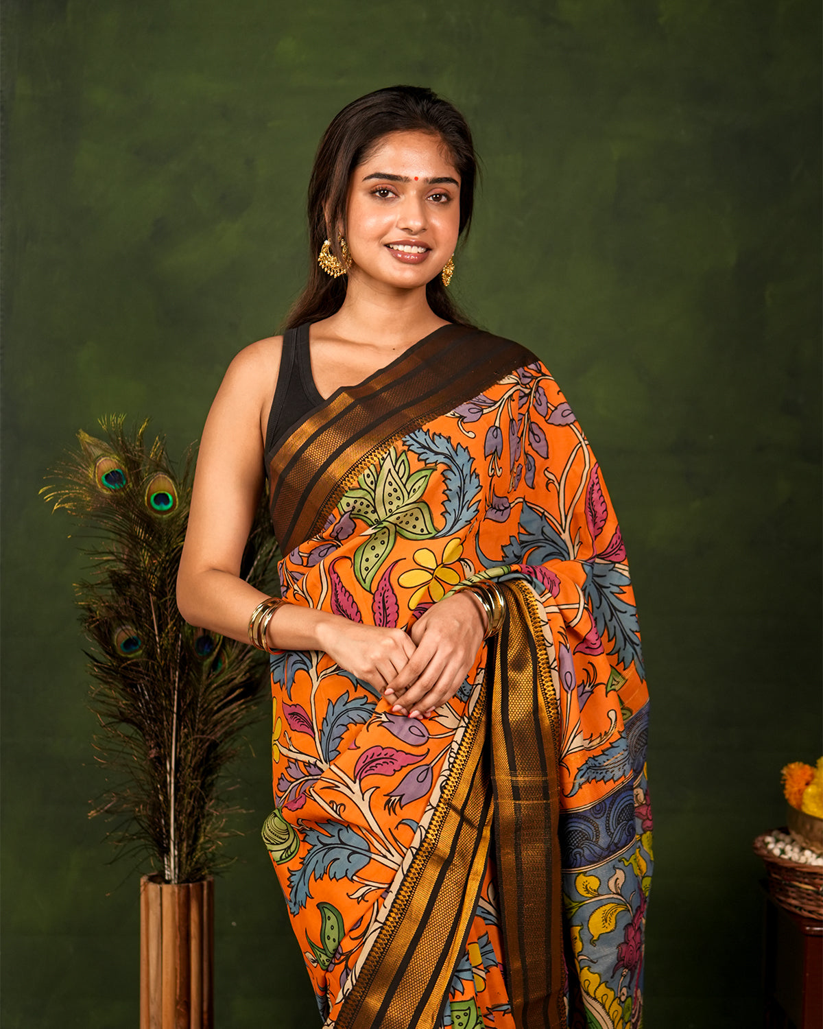 Pen Kalamkari Bangalore Silk – Orange