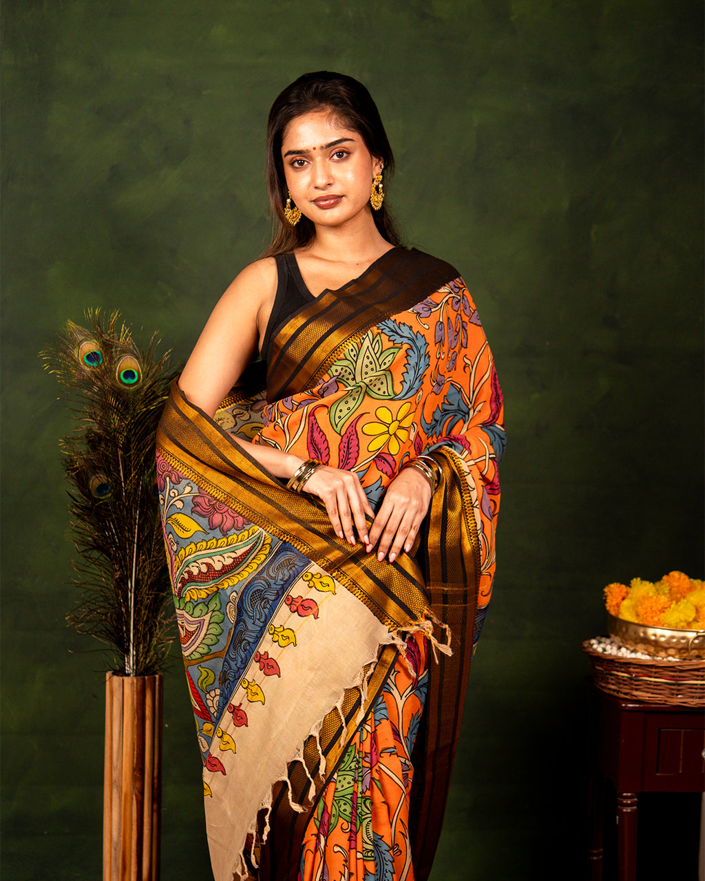 Pen Kalamkari Bangalore Silk – Orange