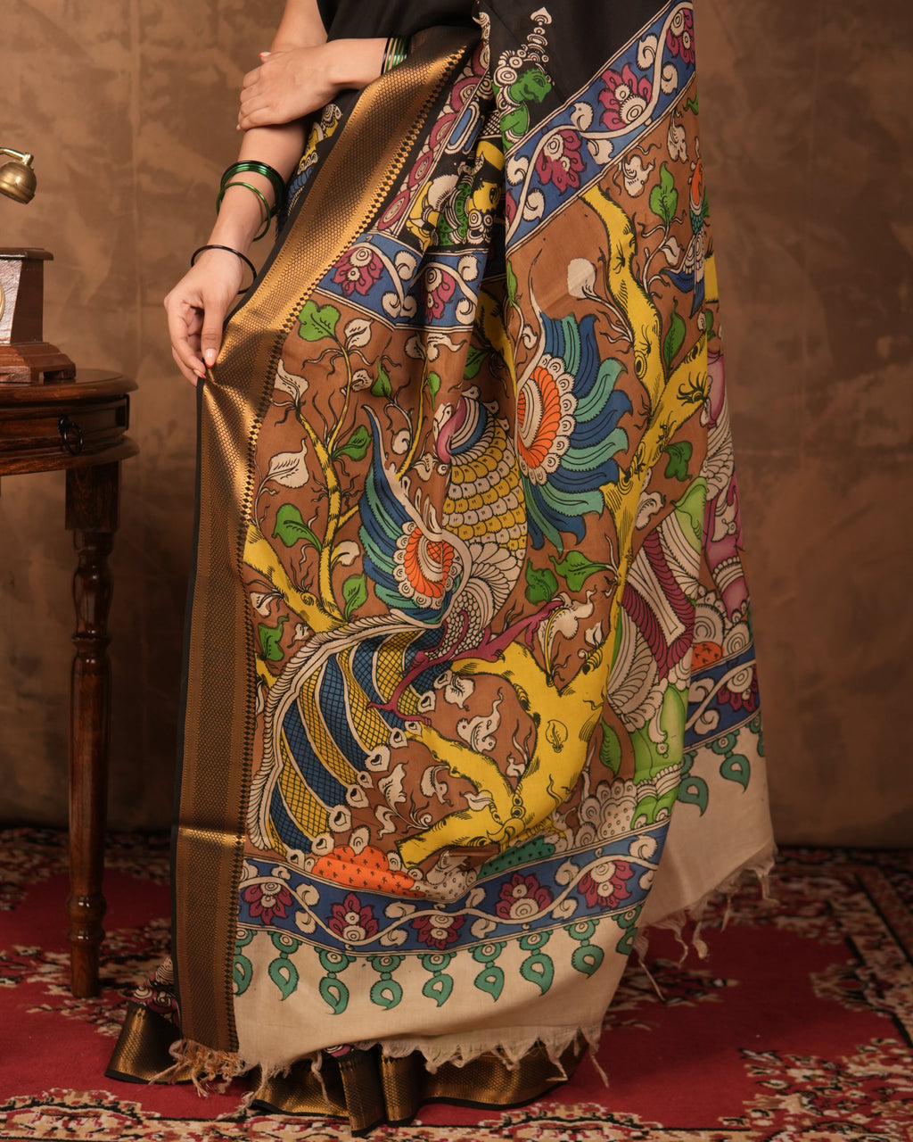 Pen Kalamkari Bangalore Silk – Black
