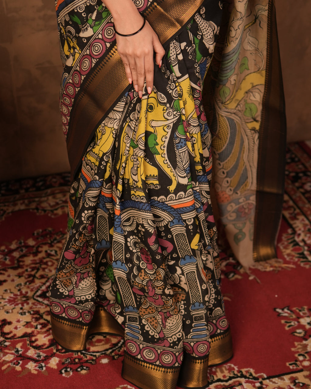 Pen Kalamkari Bangalore Silk – Black