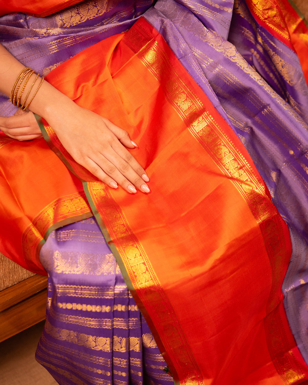 Pure Kanjivaram Silk – Temple Orange and Royal violet
