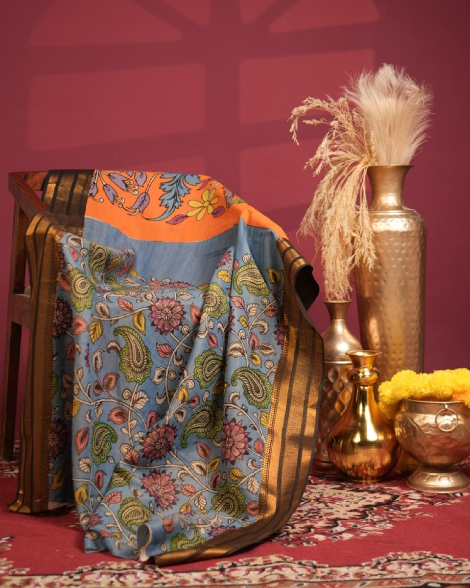 Pen Kalamkari Bangalore Silk – Orange