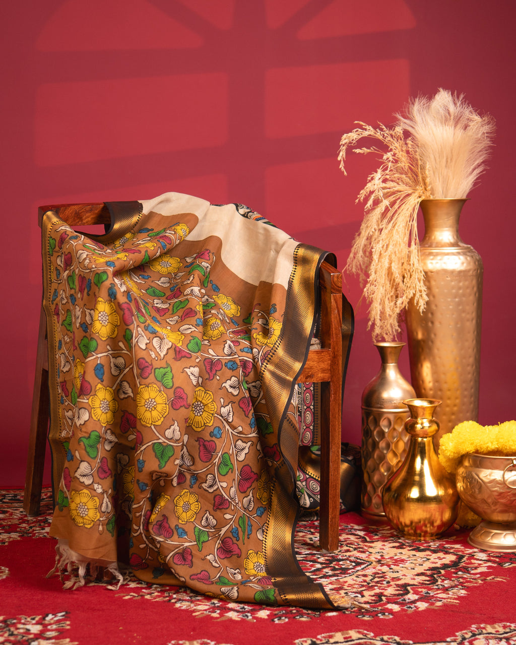 Pen Kalamkari Bangalore Silk – Black