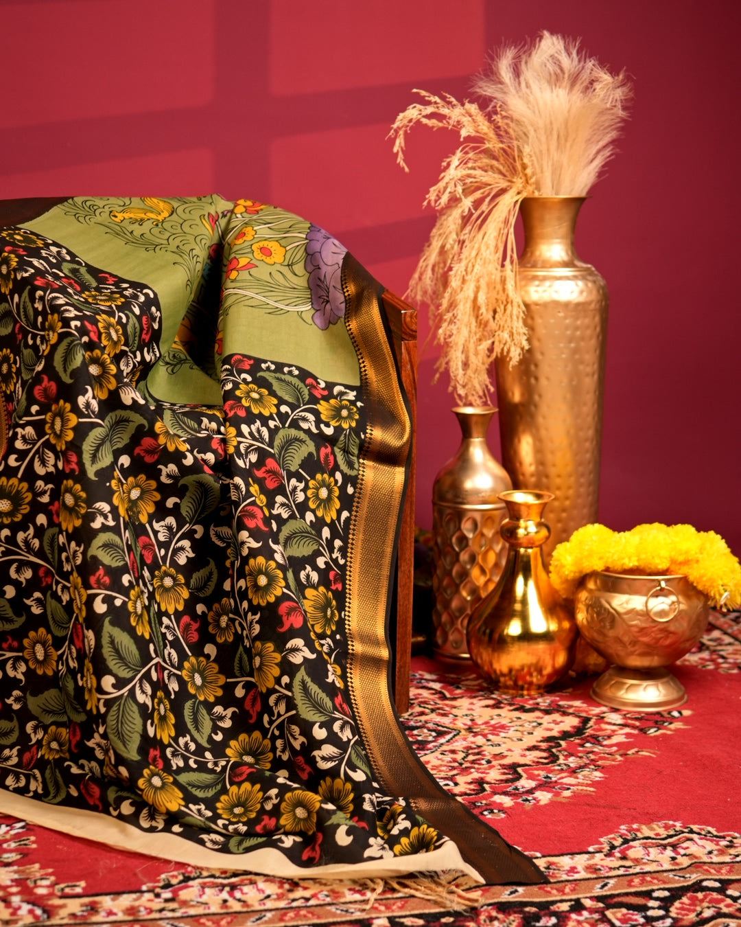 Pen Kalamkari Bangalore Silk – Olive