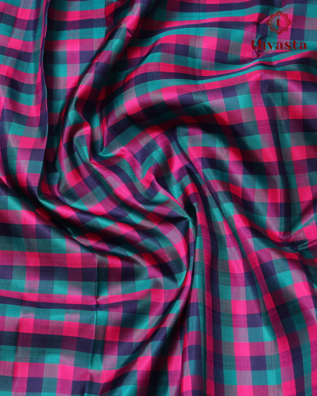 Pure Kanjivaram Silk - Classic Checks with Pink Gatti Border
