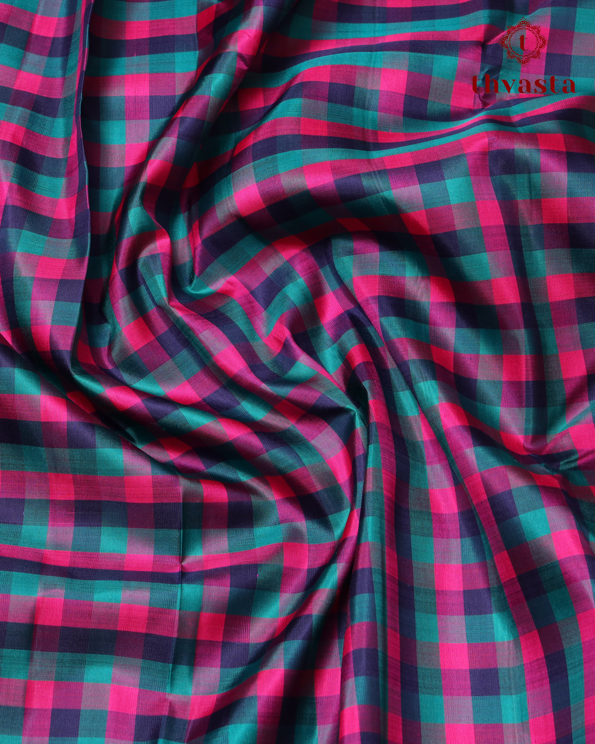 Pure Kanjivaram Silk - Classic Checks with Pink Gatti Border
