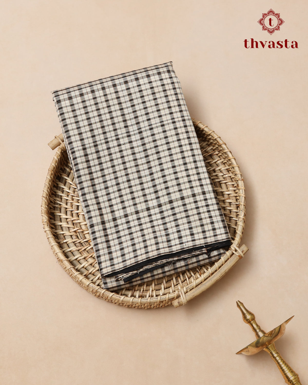 Pure Kanjivaram Silk - Black and White Podi Checks with Classic Black Pallu