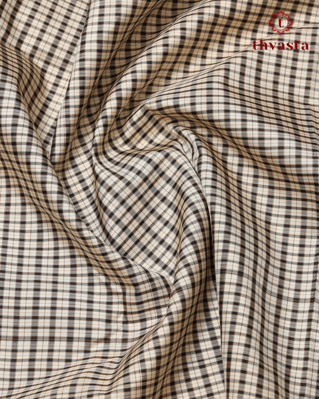 Pure Kanjivaram Silk - Black and White Podi Checks with Classic Black Pallu