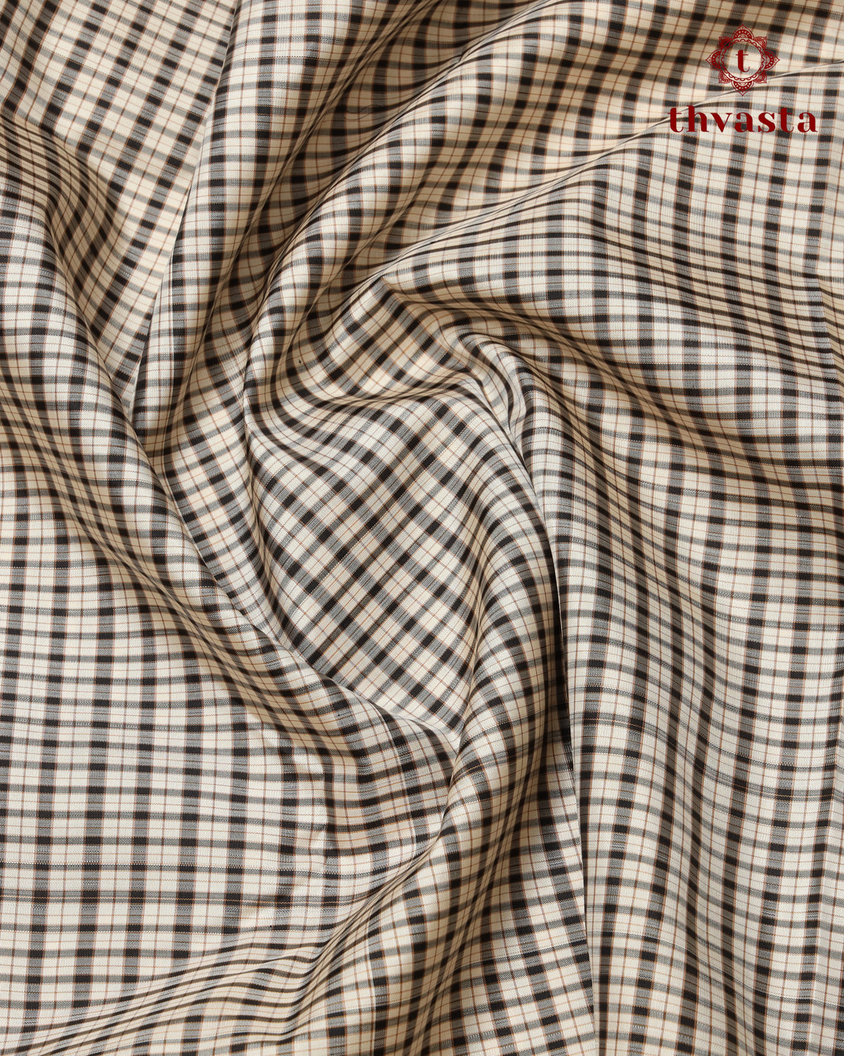 Pure Kanjivaram Silk - Black and White Podi Checks with Classic Black Pallu
