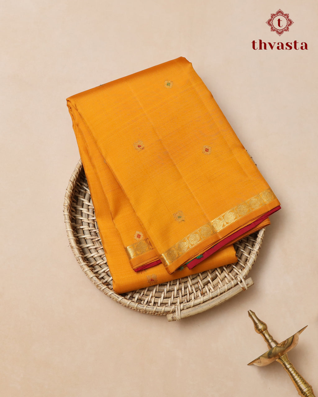 Pure Kanjivaram Silk - Yellow Small Border With Classic Multicoloured Pallu