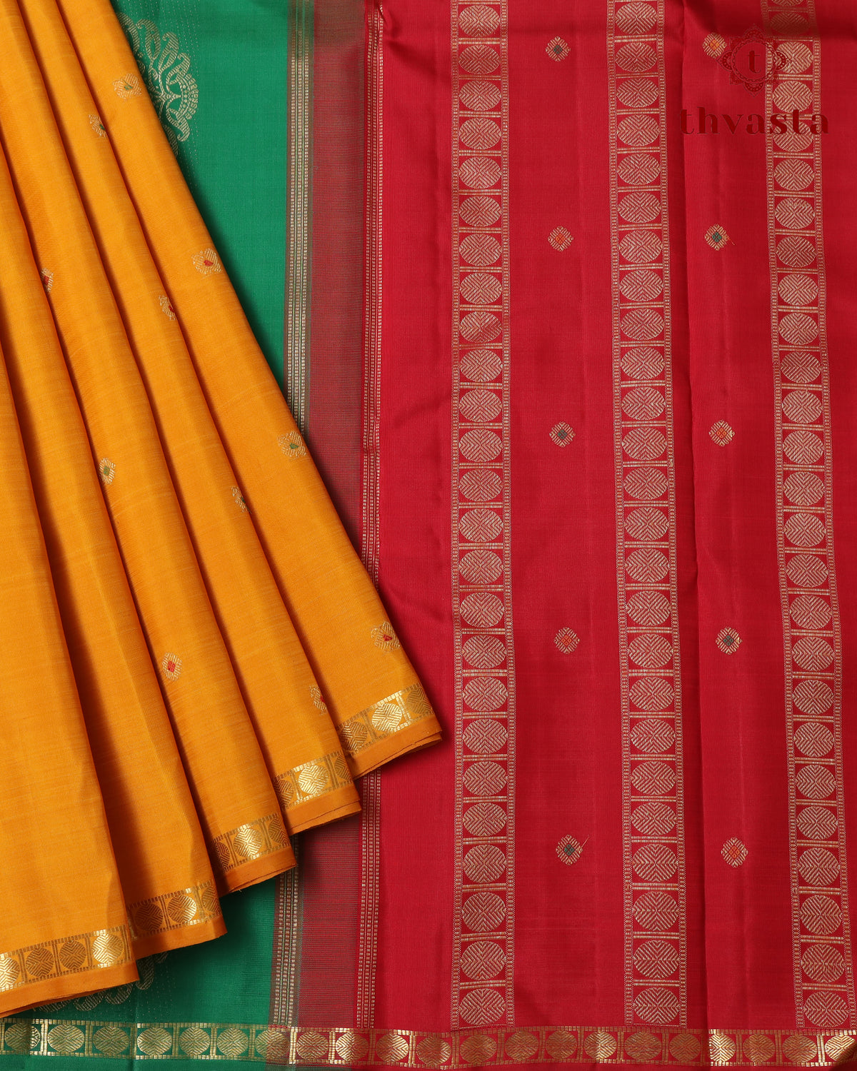 Pure Kanjivaram Silk - Yellow Small Border With Classic Multicoloured Pallu