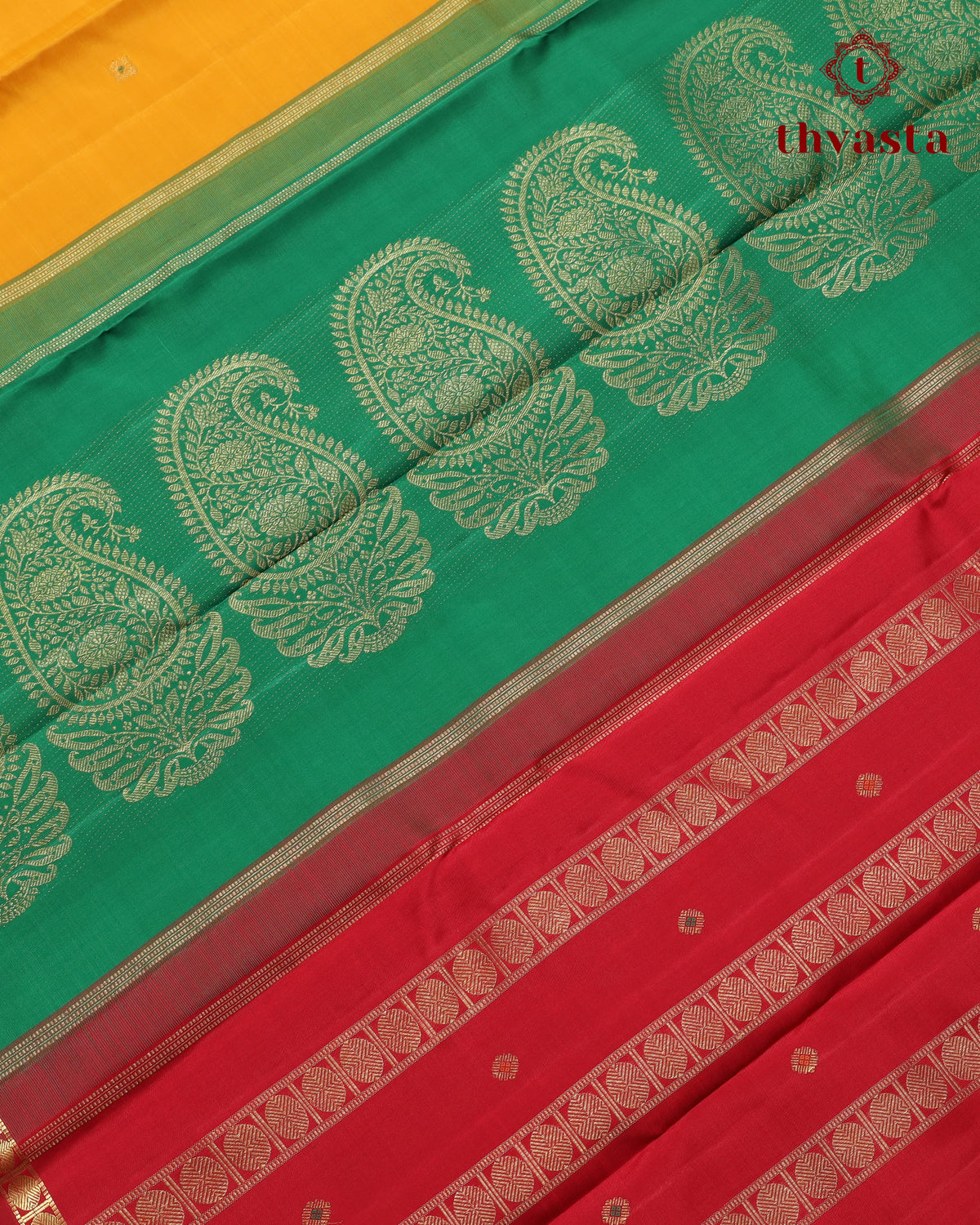 Pure Kanjivaram Silk - Yellow Small Border With Classic Multicoloured Pallu