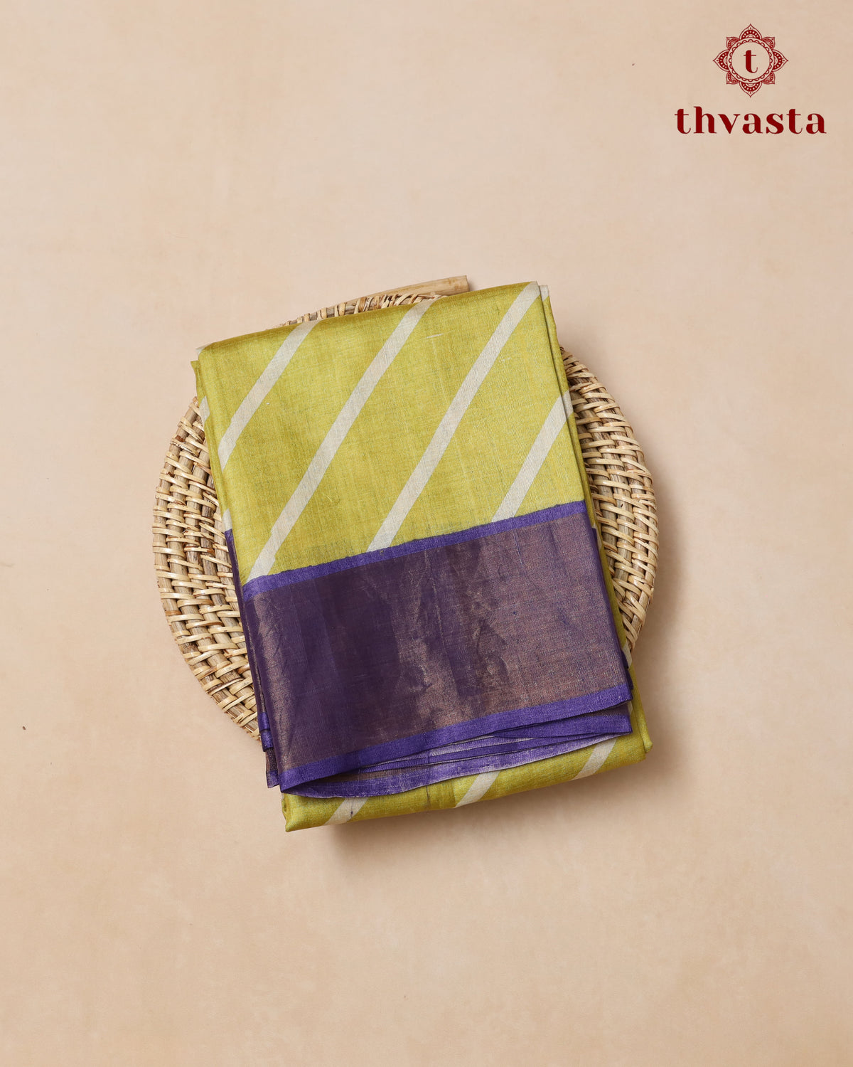 Pure Tussar - Lime Yellow Polka dot