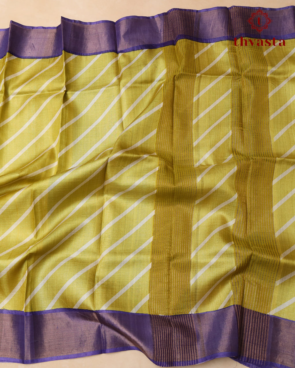 Pure Tussar - Lime Yellow Polka dot