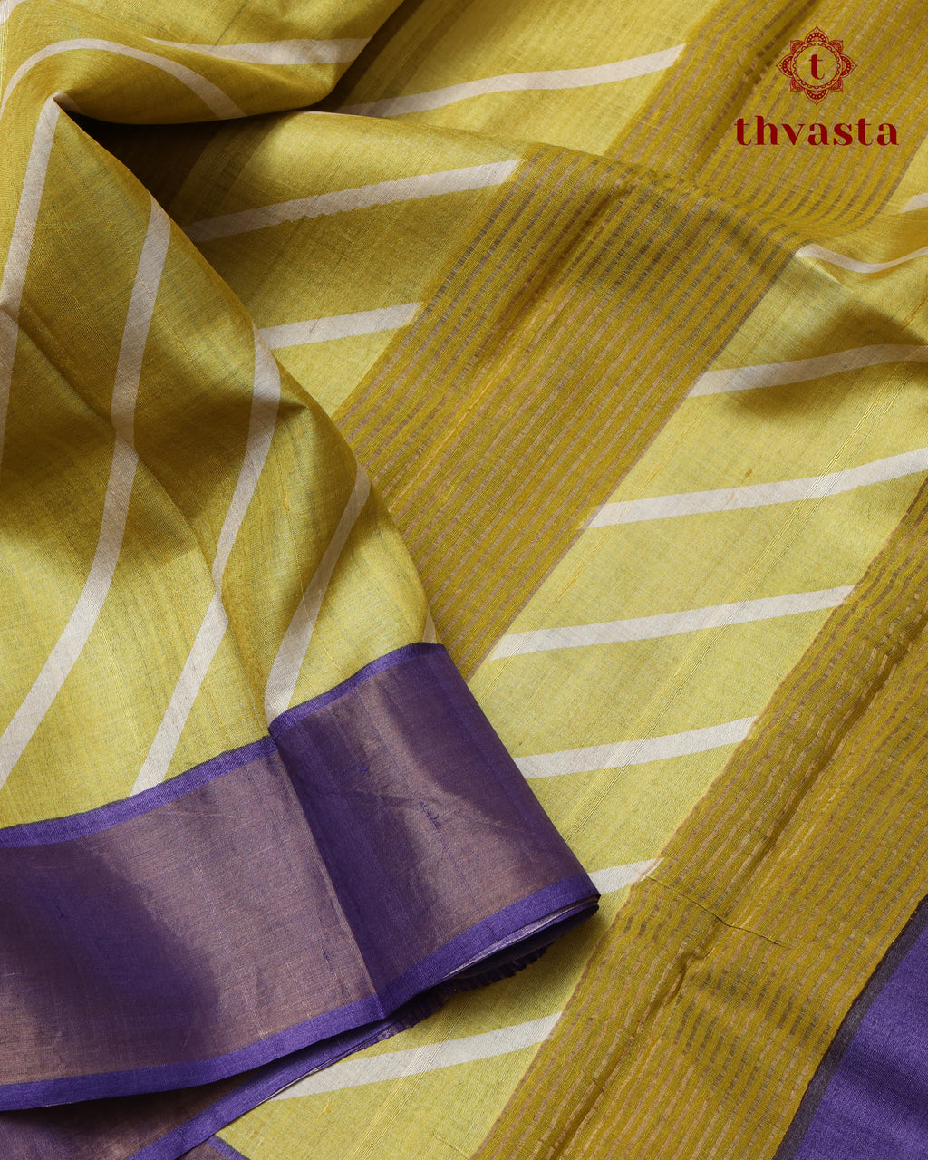 Pure Tussar - Lime Yellow Polka dot