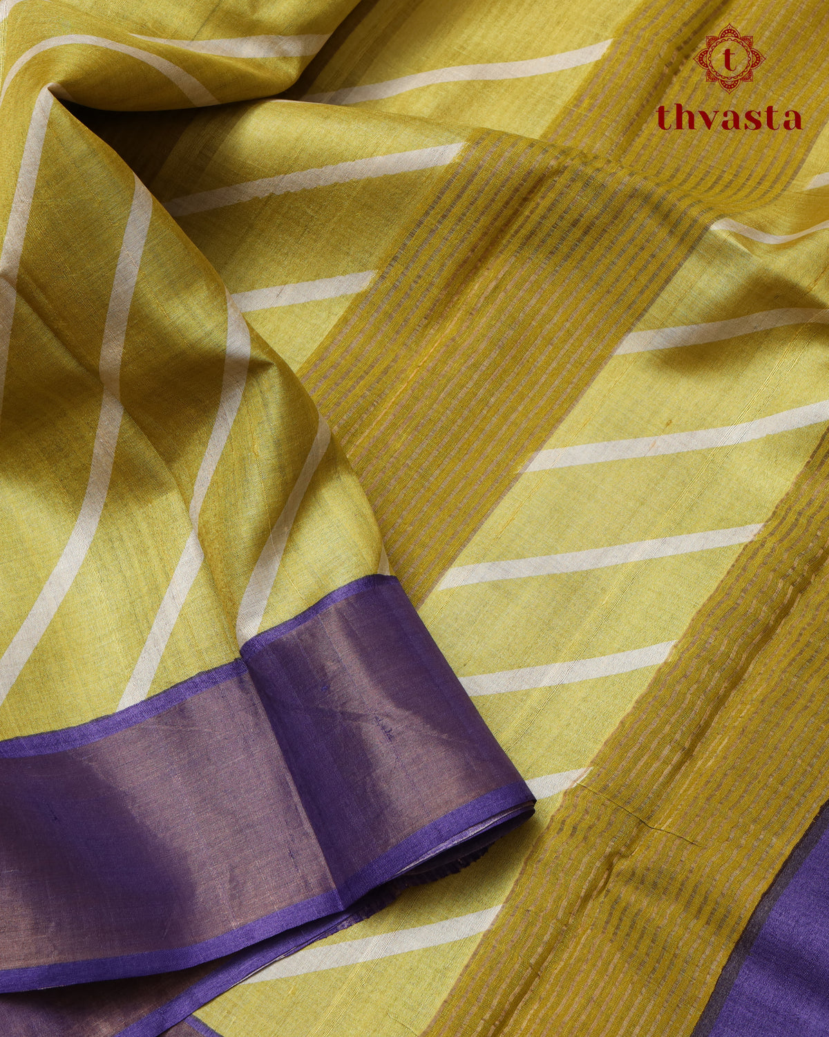 Pure Tussar - Lime Yellow Polka dot