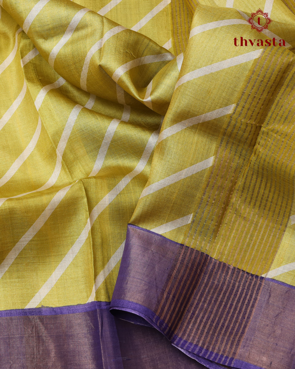 Pure Tussar - Lime Yellow Polka dot