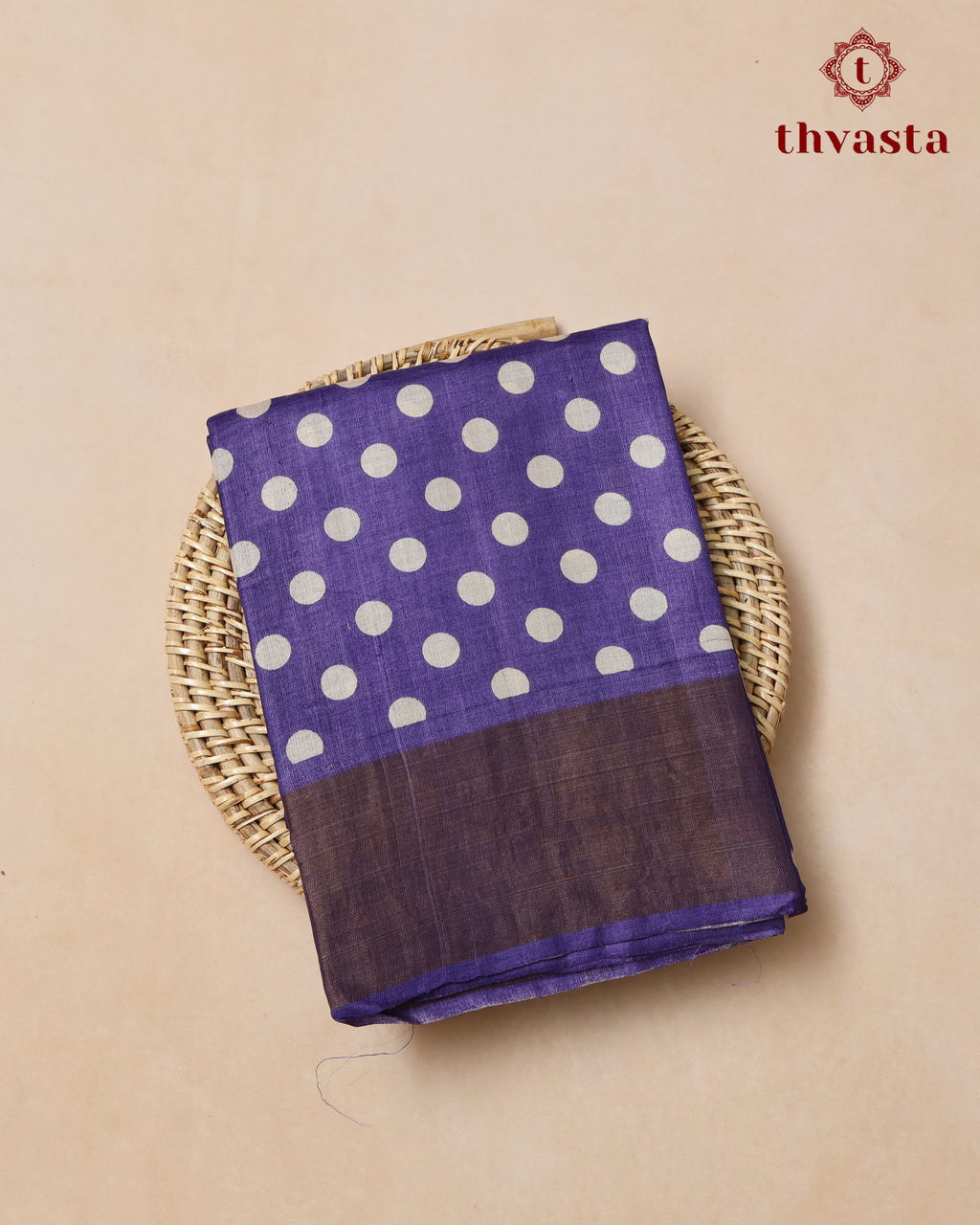 Pure Tussar - Violet Polka dot