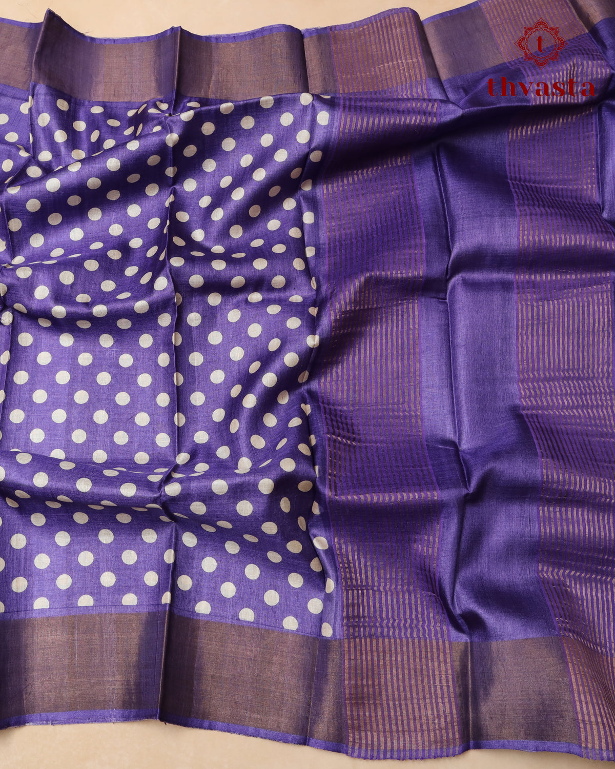 Pure Tussar - Violet Polka dot