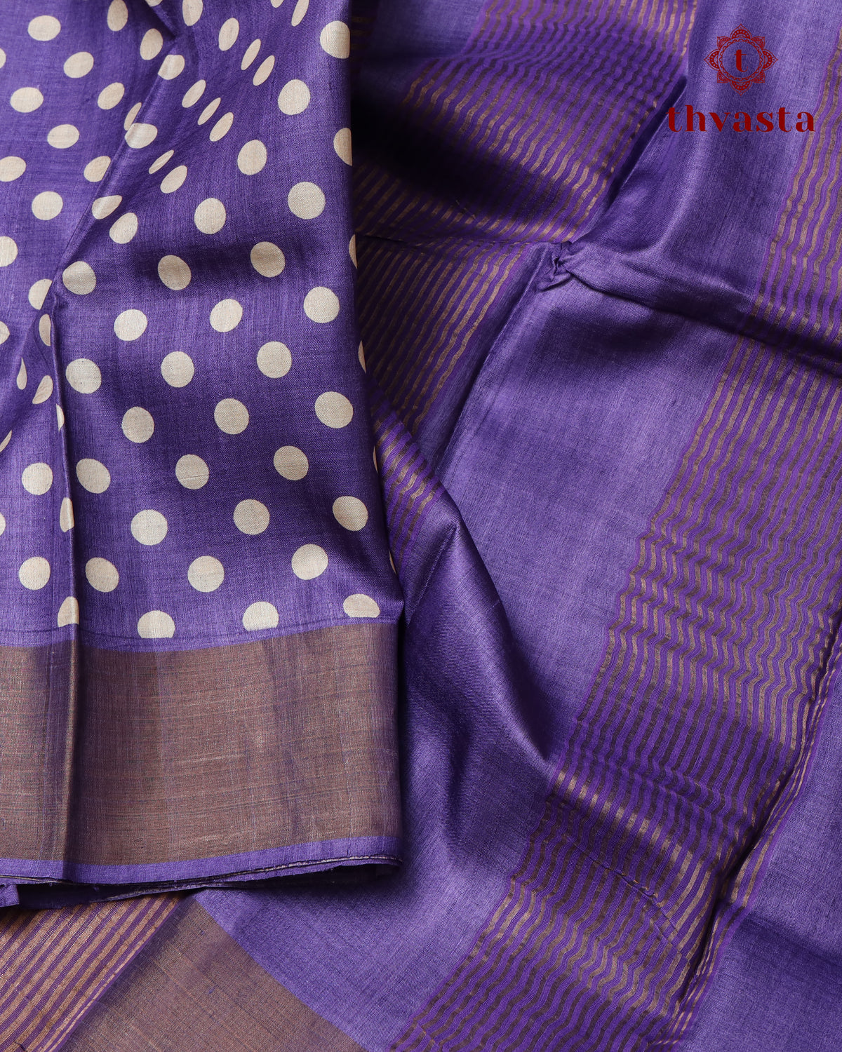 Pure Tussar - Violet Polka dot