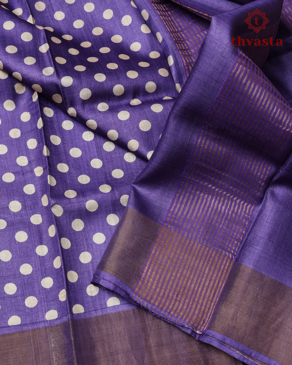 Pure Tussar - Violet Polka dot