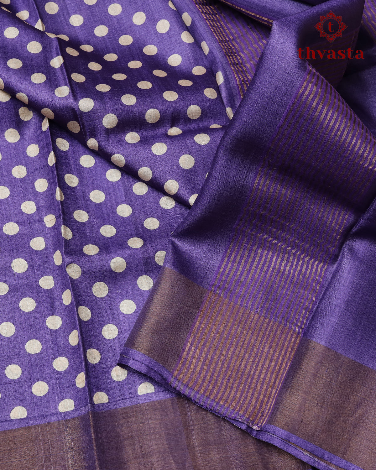 Pure Tussar - Violet Polka dot