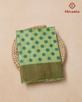 Pure Tussar - Light Green Polka dot