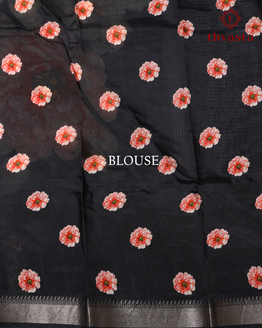 Mangalagiri Digital Print Saree -  Black polka dots