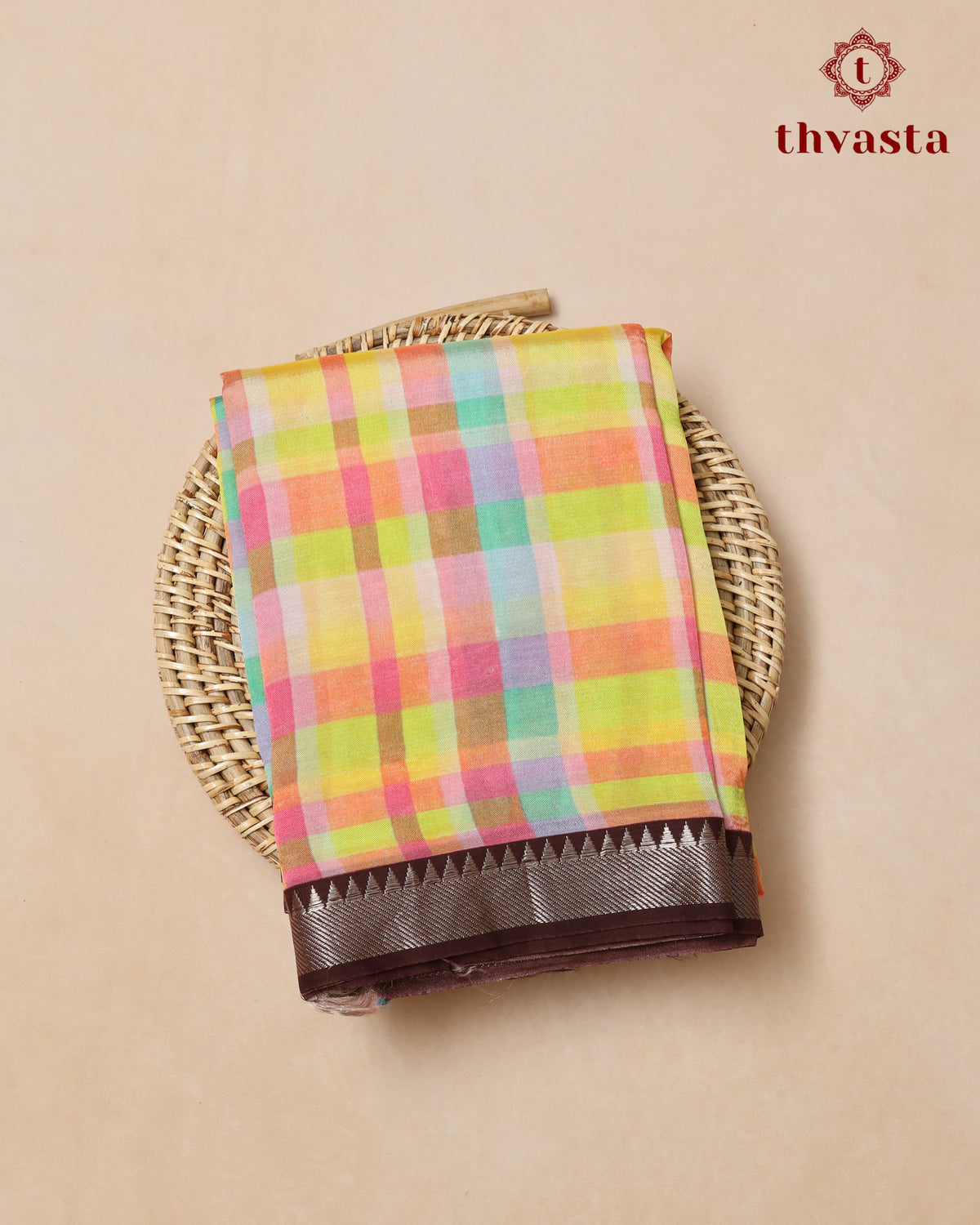 Mangalagiri Digital Print Saree -  Multi colour checks