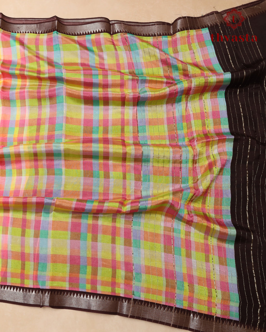Mangalagiri Digital Print Saree -  Multi colour checks