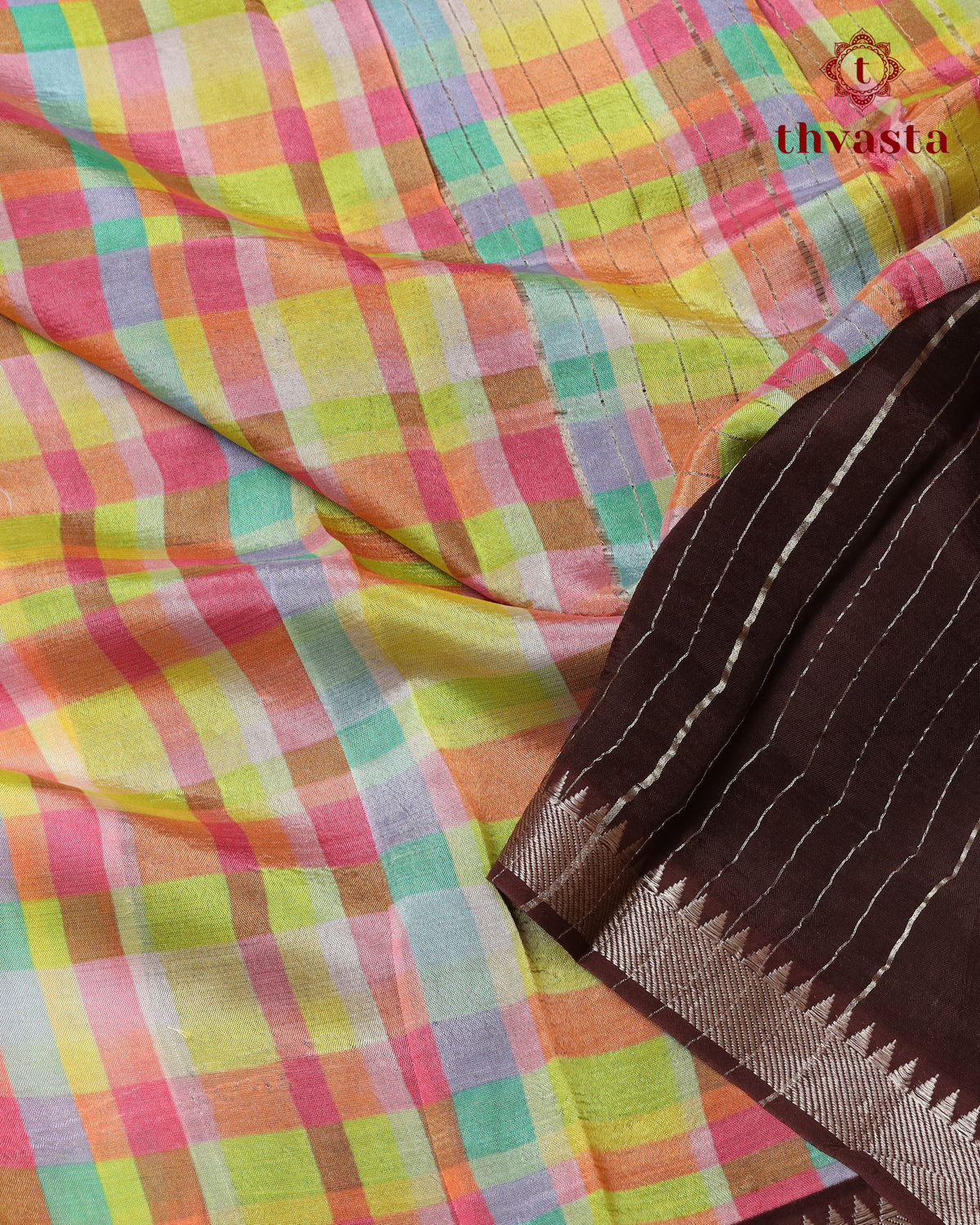 Mangalagiri Digital Print Saree -  Multi colour checks
