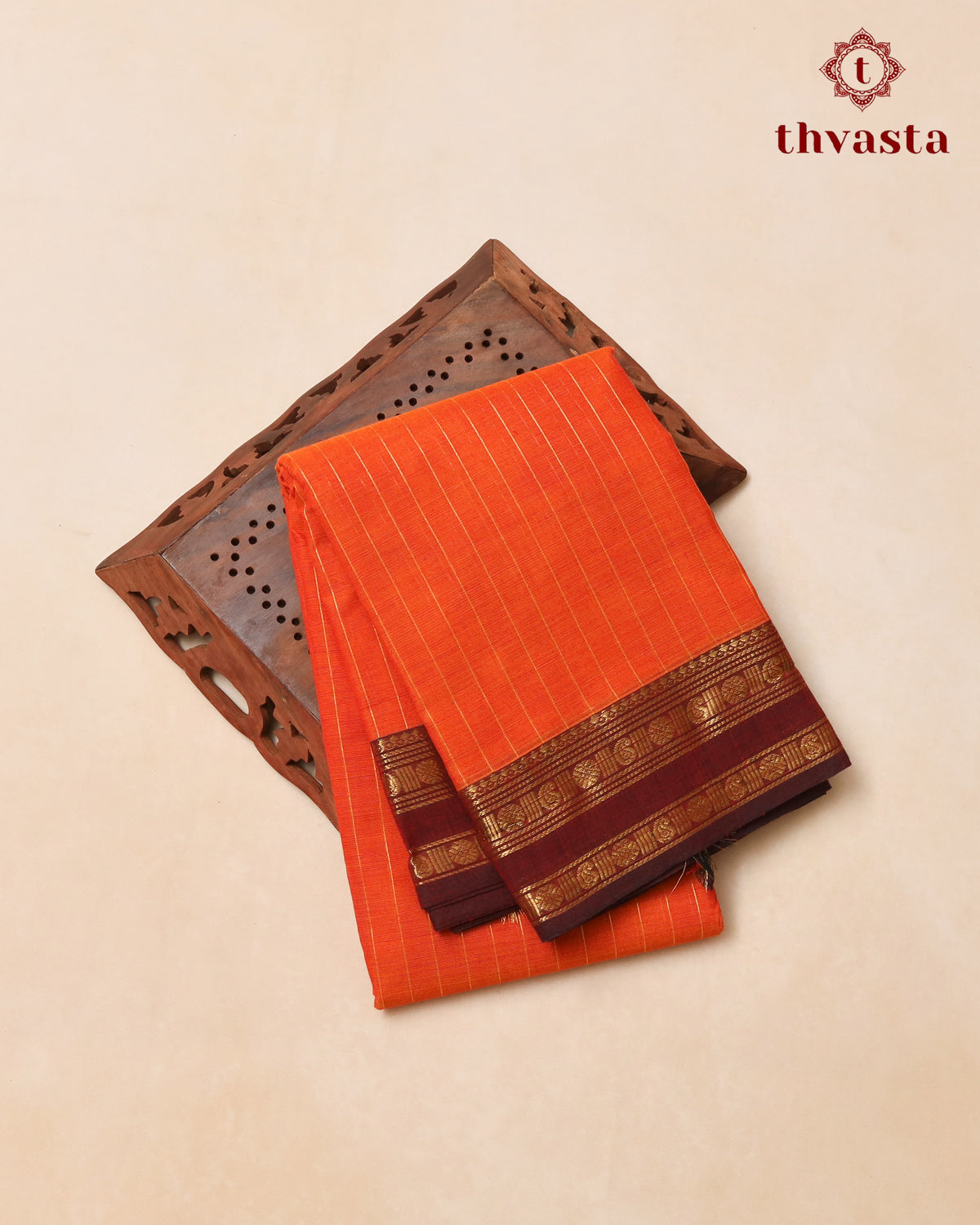 Kanchi Cotton Saree - Orange with Arakku Border