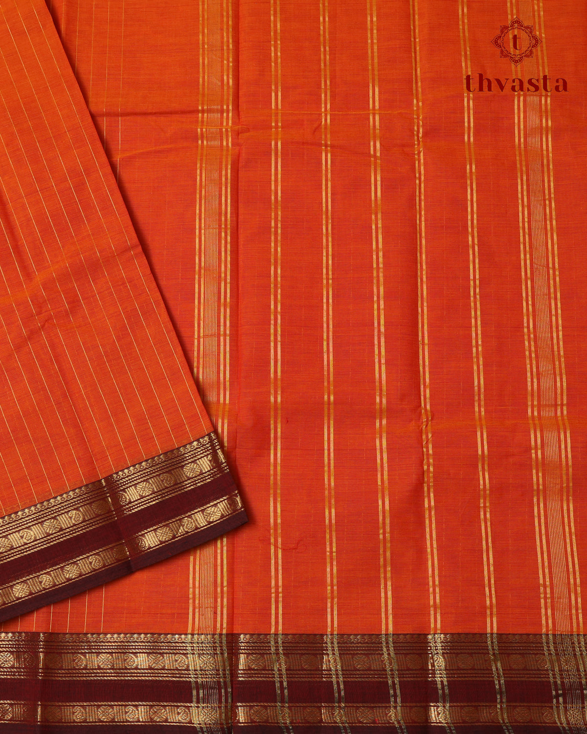 Kanchi Cotton Saree - Orange with Arakku Border