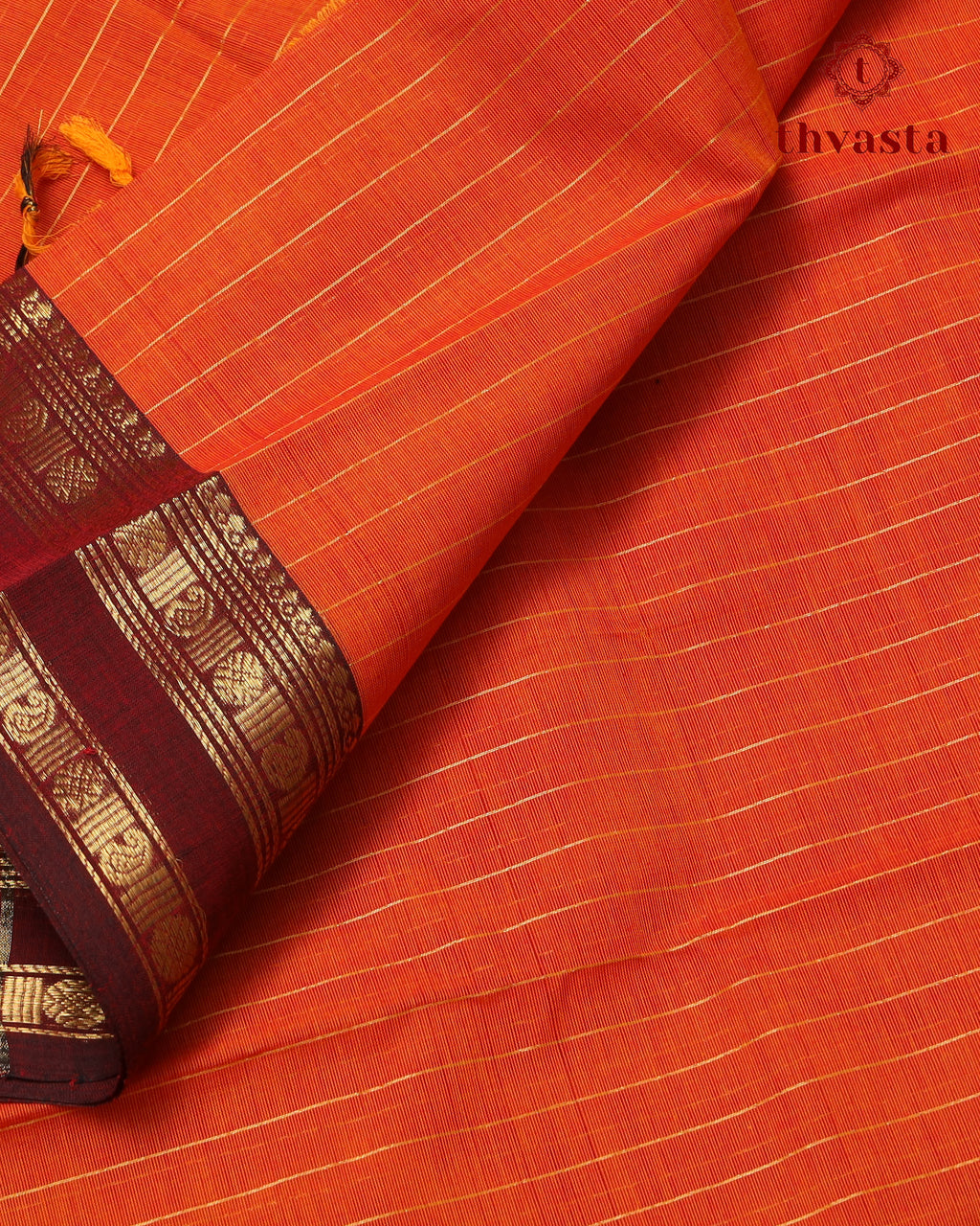 Kanchi Cotton Saree - Orange with Arakku Border