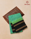 Korvai Kanchi Cotton Saree - Green and Black Border