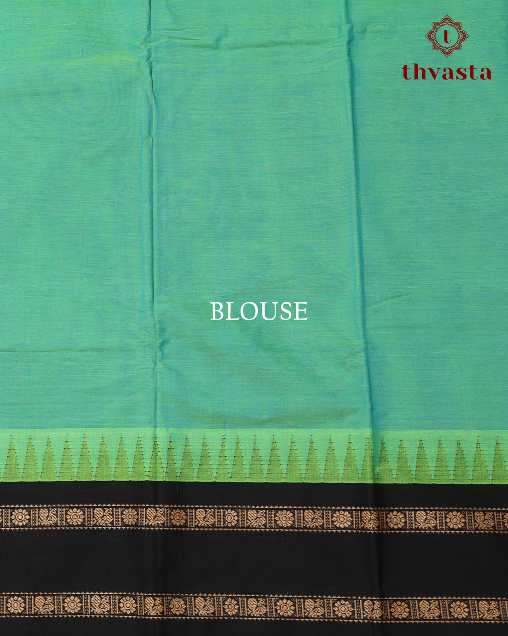Korvai Kanchi Cotton Saree - Green and Black Border