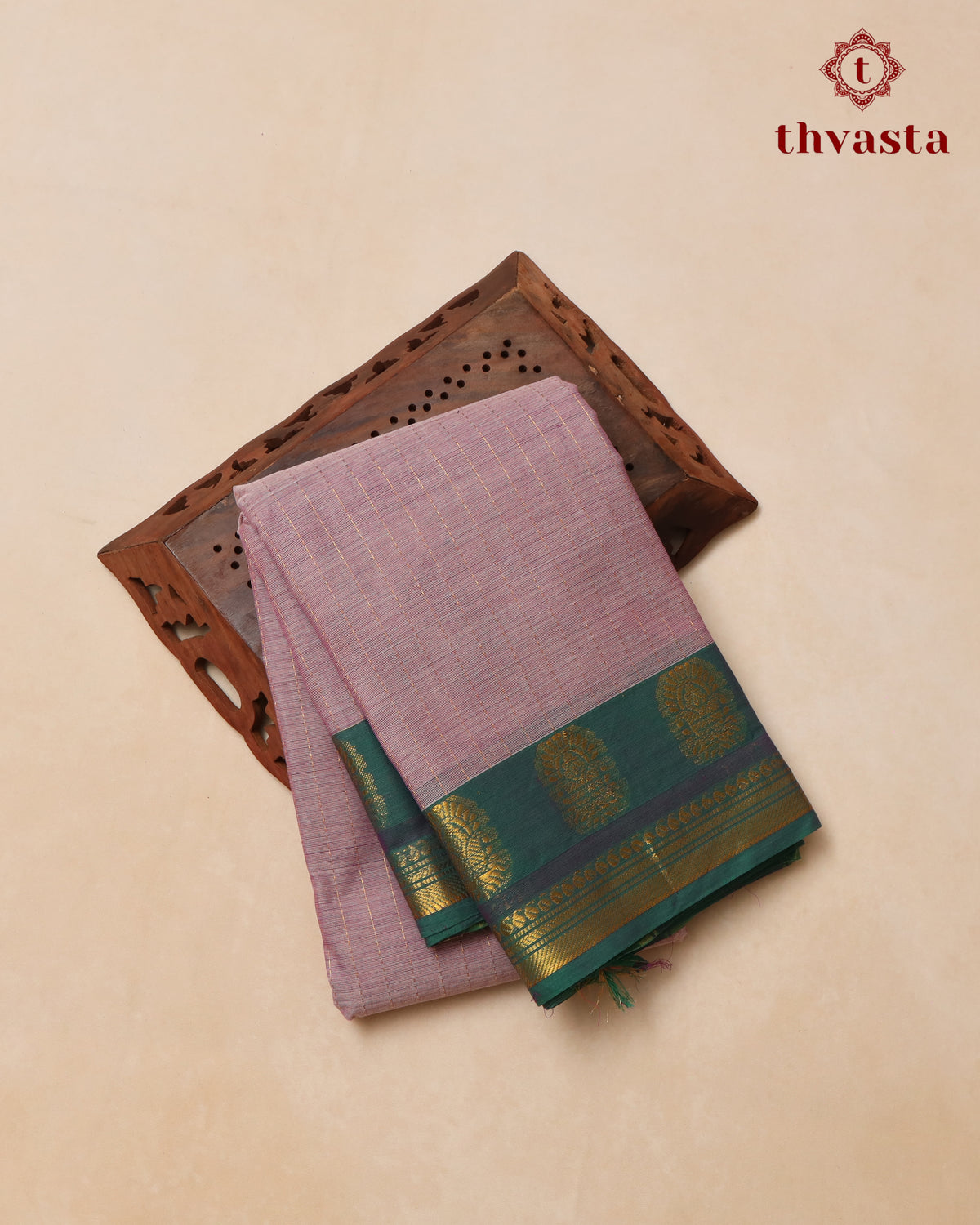 Kanchi Cotton Saree - Mauve and Green Border