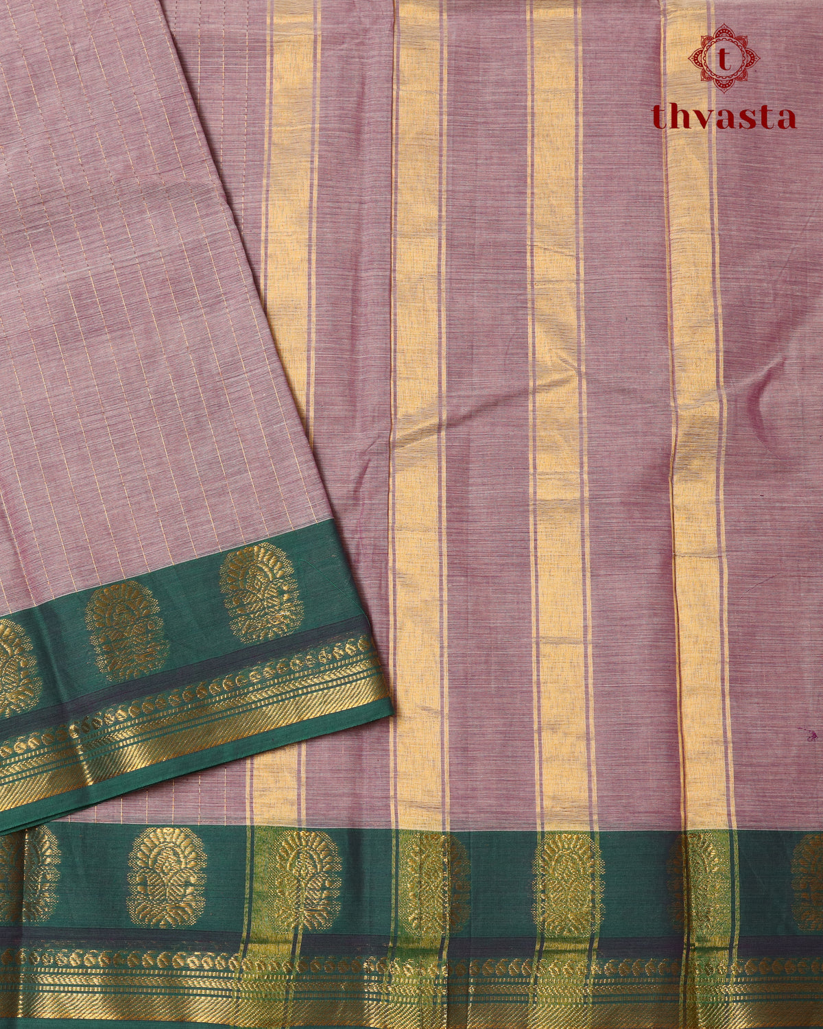 Kanchi Cotton Saree - Mauve and Green Border