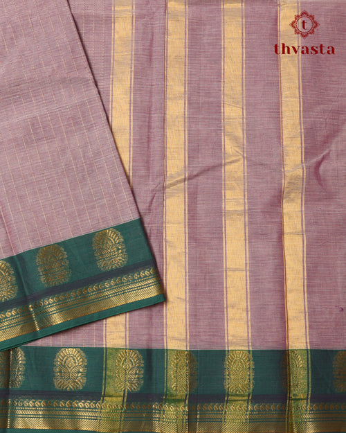 Kanchi Cotton Saree - Mauve and Green Border