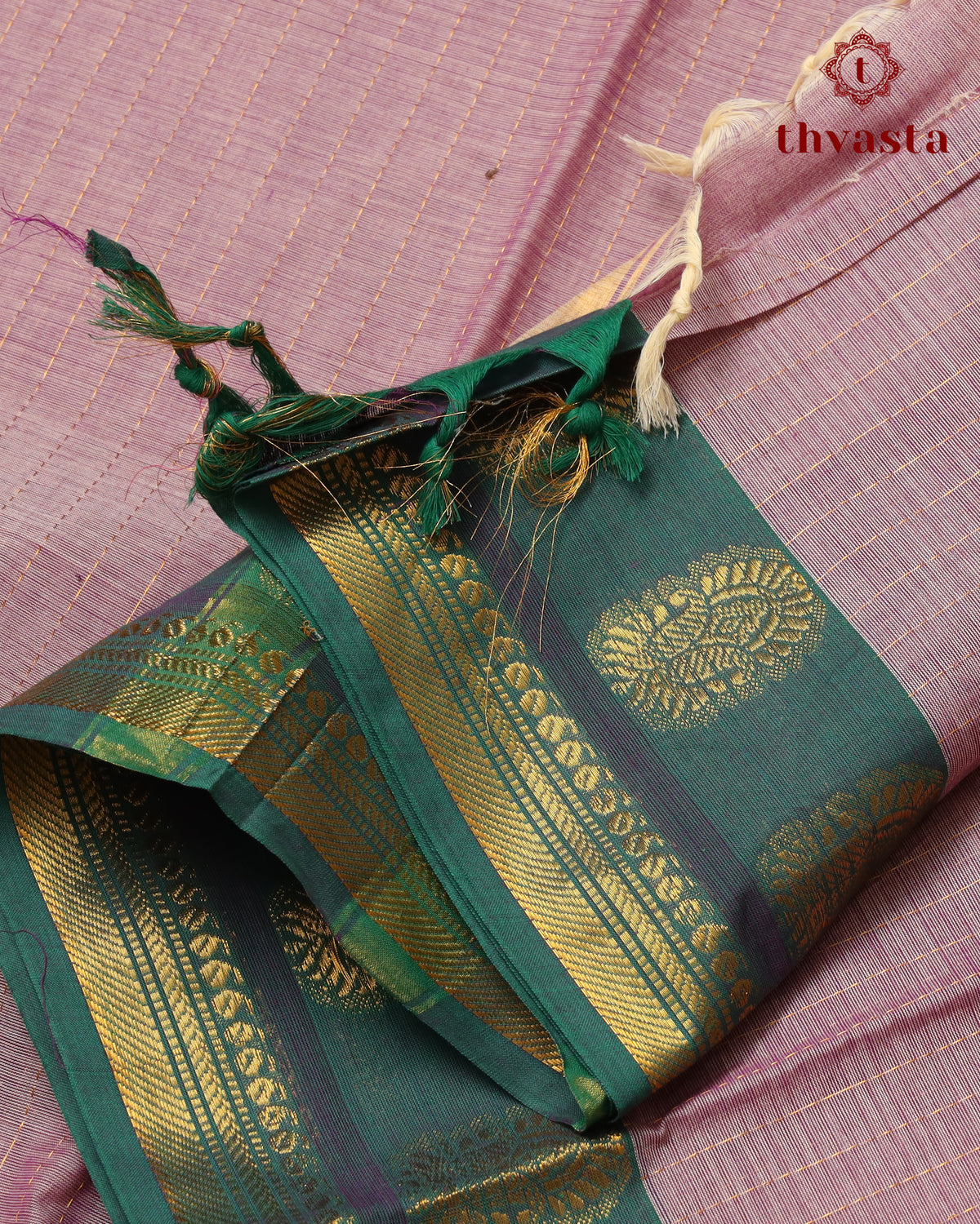 Kanchi Cotton Saree - Mauve and Green Border