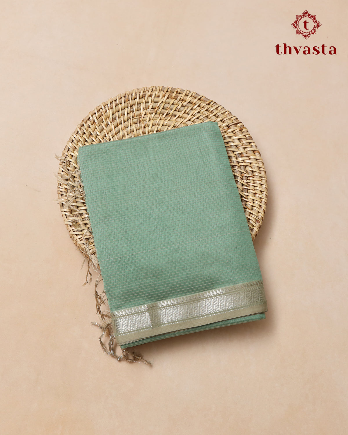 Maheshwari Silkcotton Silver Border - Sea Green