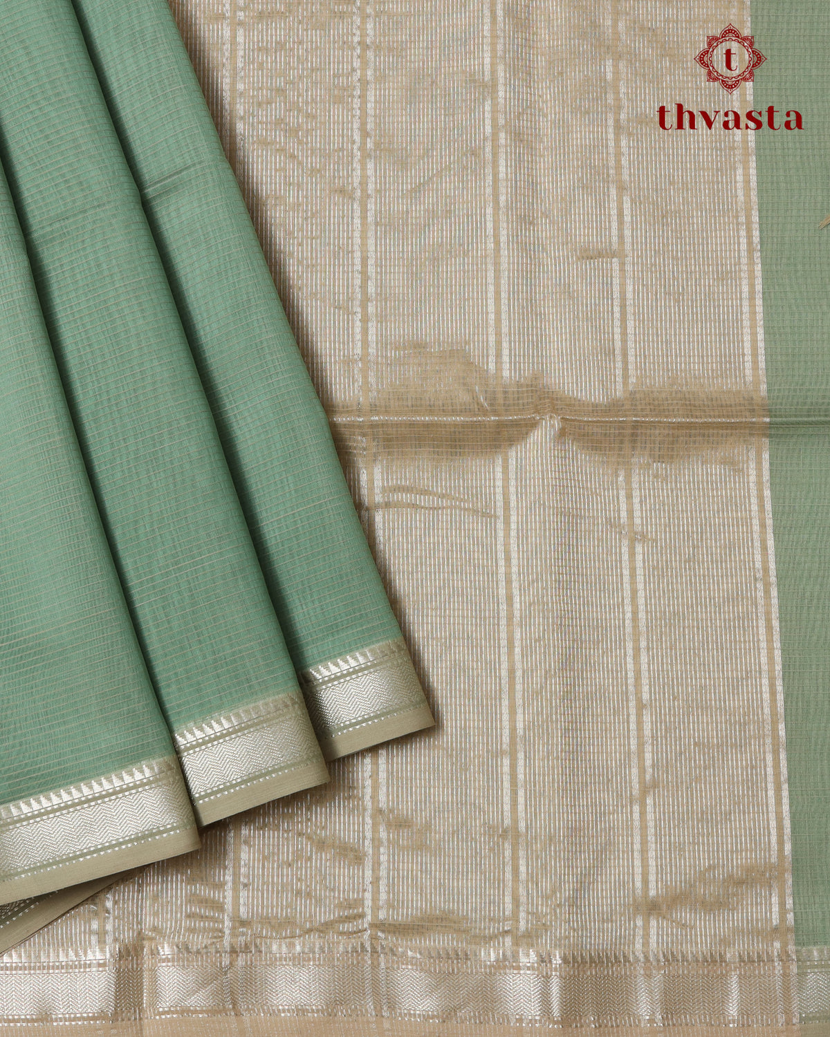 Maheshwari Silkcotton Silver Border - Sea Green