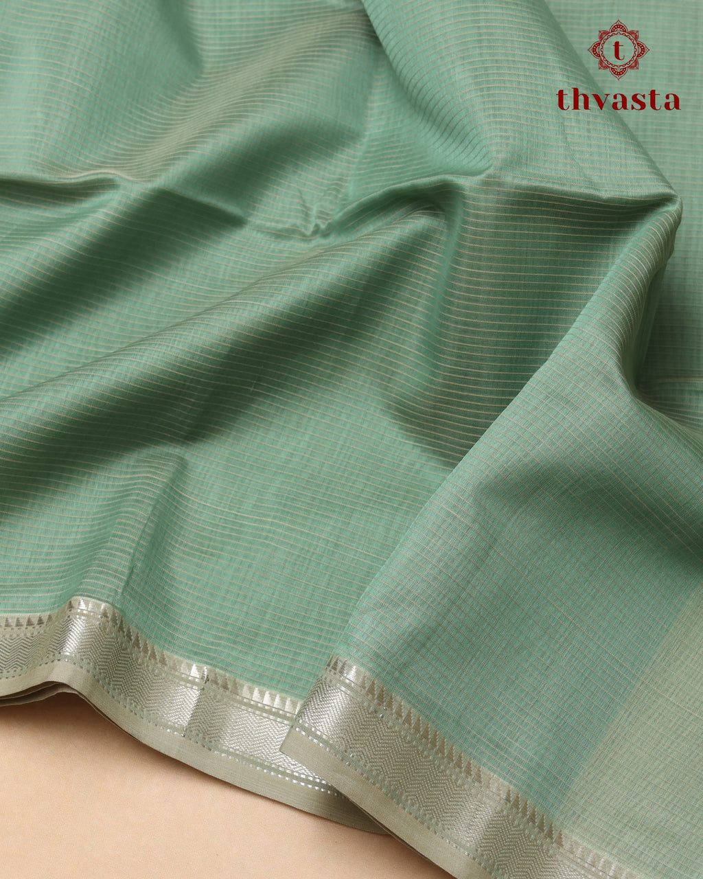 Maheshwari Silkcotton Silver Border - Sea Green