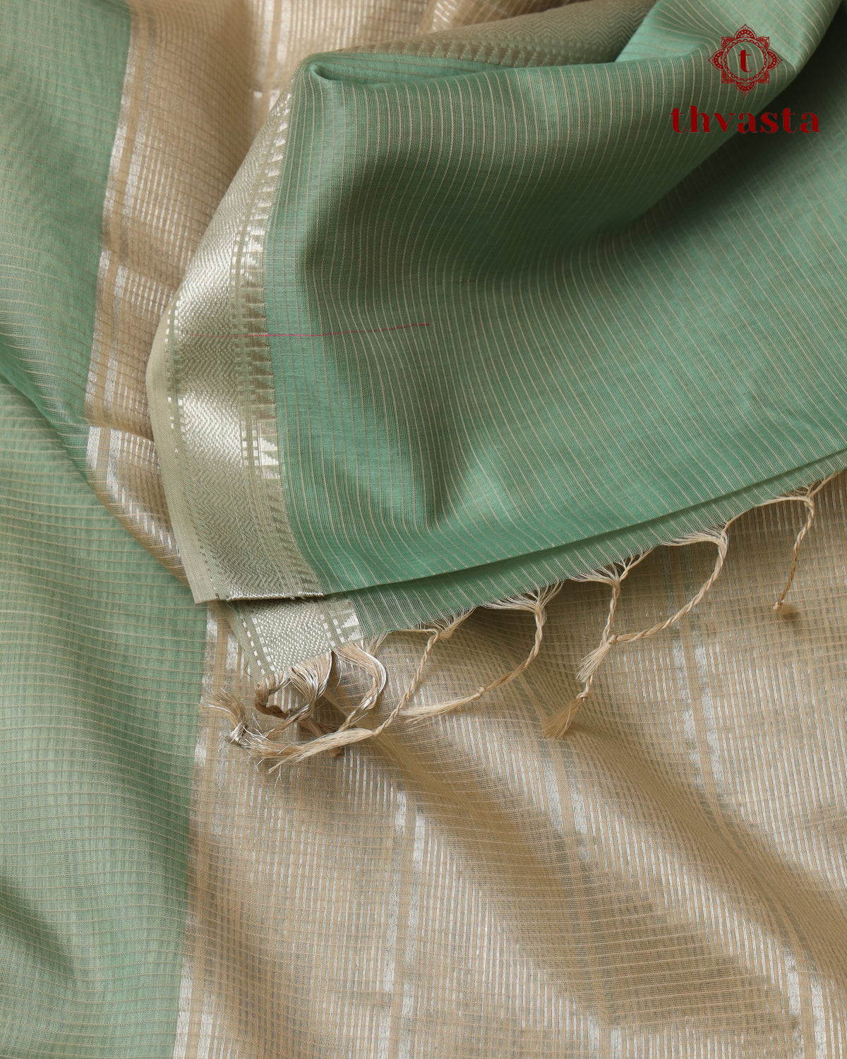 Maheshwari Silkcotton Silver Border - Sea Green