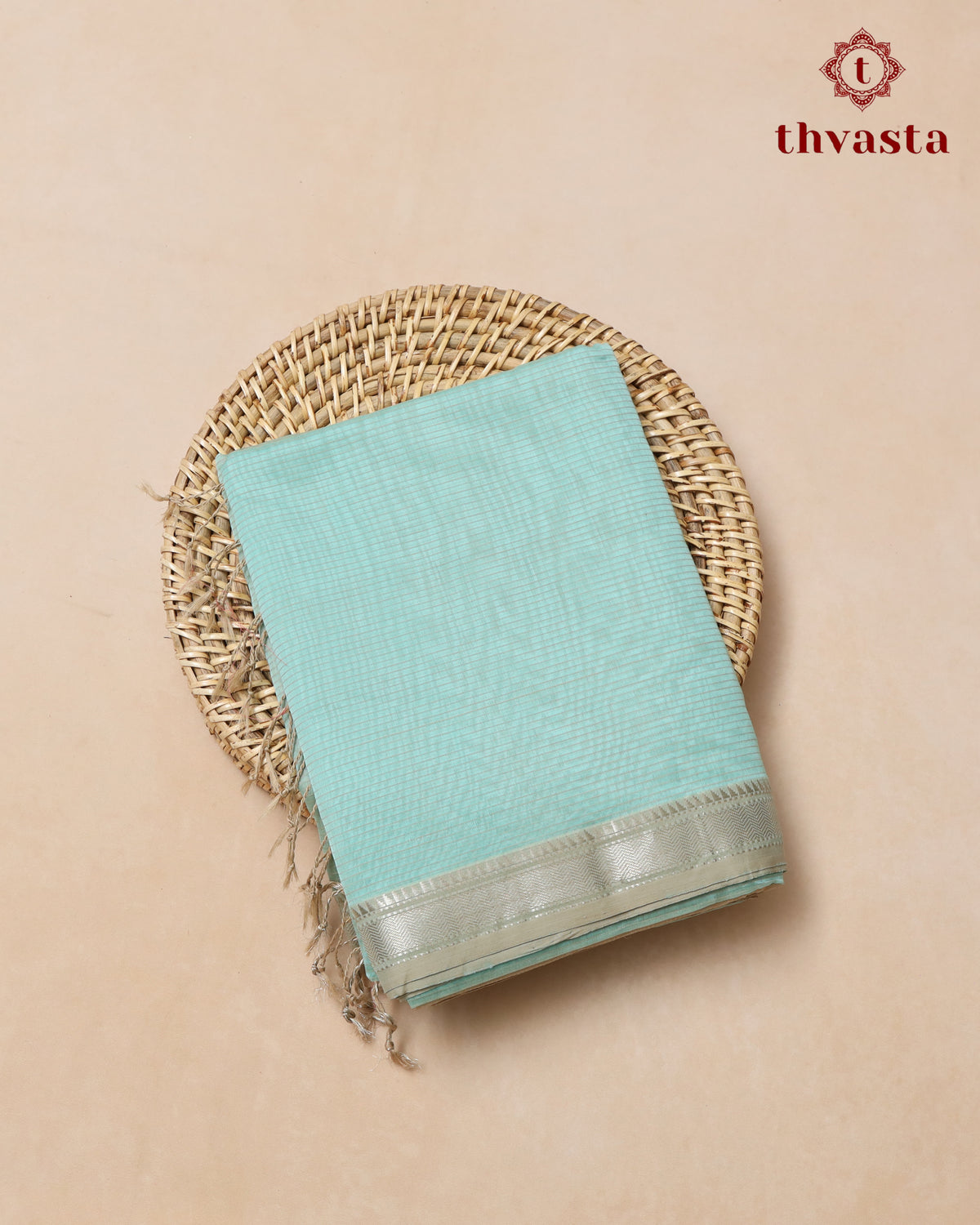 Maheshwari Silkcotton Silver Border - Blue