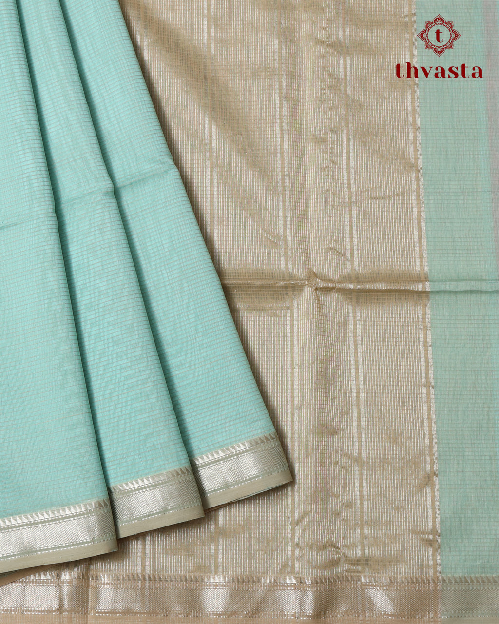 Maheshwari Silkcotton Silver Border - Blue